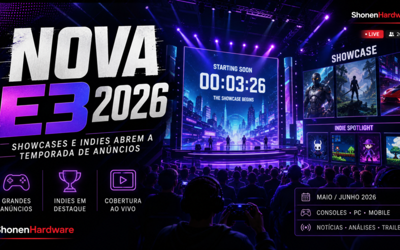 Nova E3 2026 com showcases jogos indies e anuncios