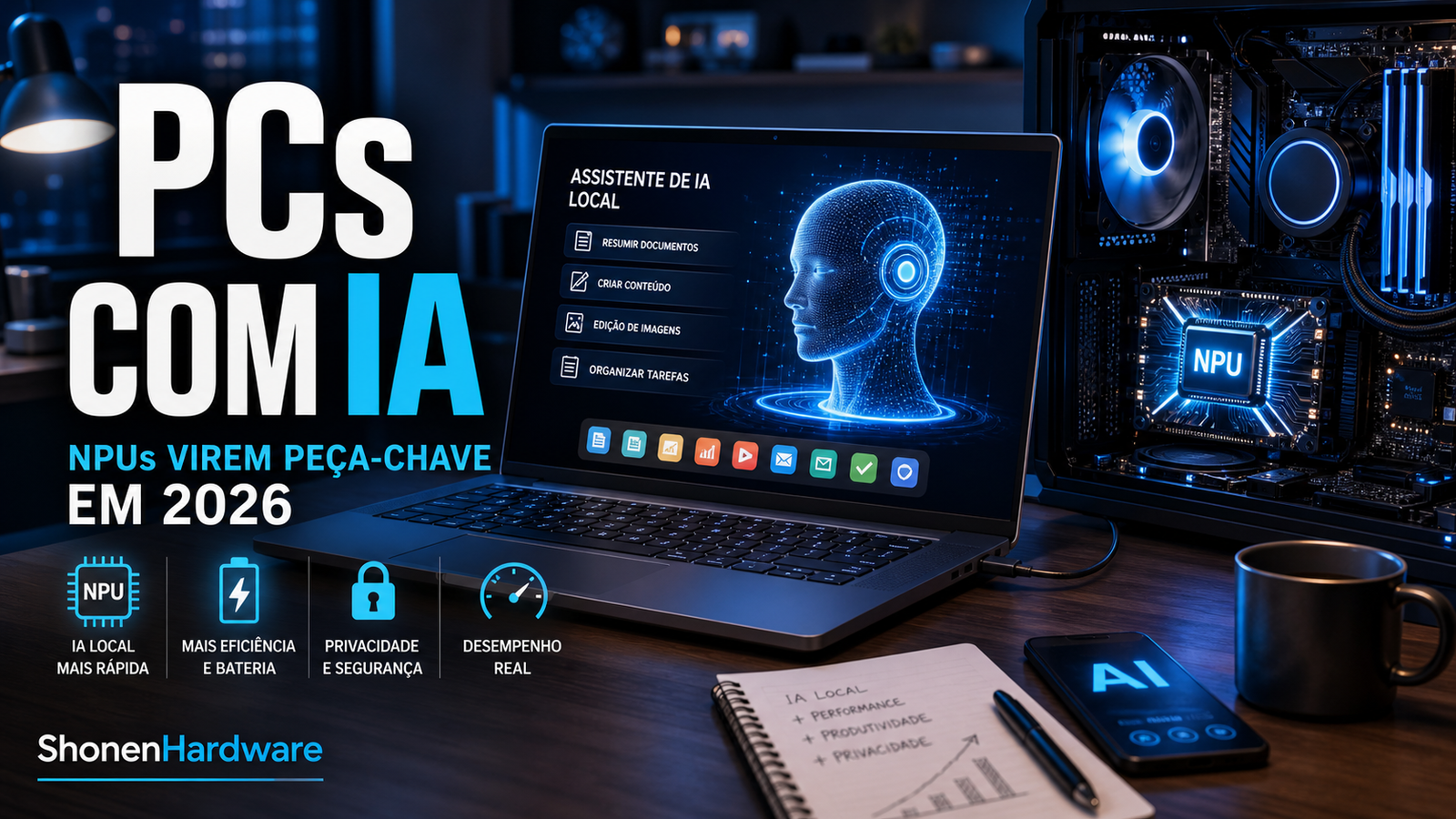 PCs com IA em 2026 com NPU em notebook e desktop