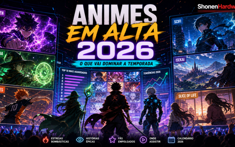 Animes em alta em 2026 com vários gêneros em destaque