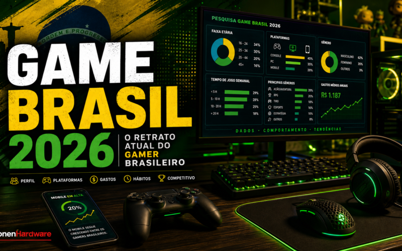 Pesquisa Game Brasil 2026 com setup gamer e dados do jogador brasileiro