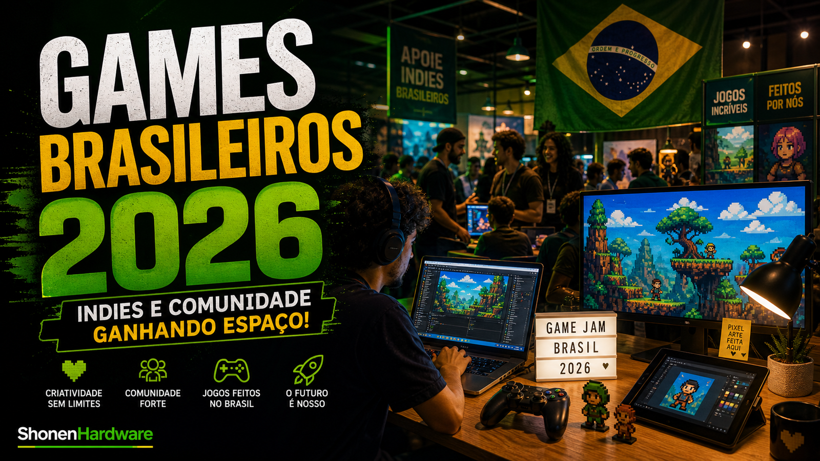 Games brasileiros em 2026 com indies e comunidade gamer