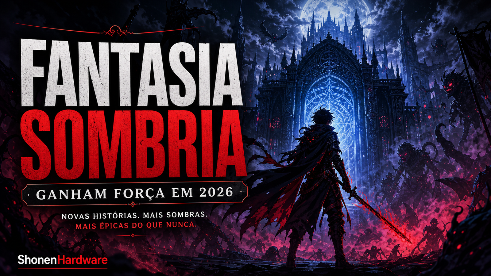 Animes de fantasia sombria em 2026 com guerreiro e portal magico
