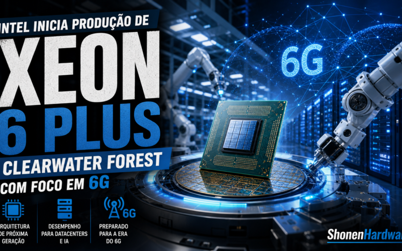 Intel Xeon 6 Plus Clearwater Forest e foco em 6G - arte editorial ShonenHardware