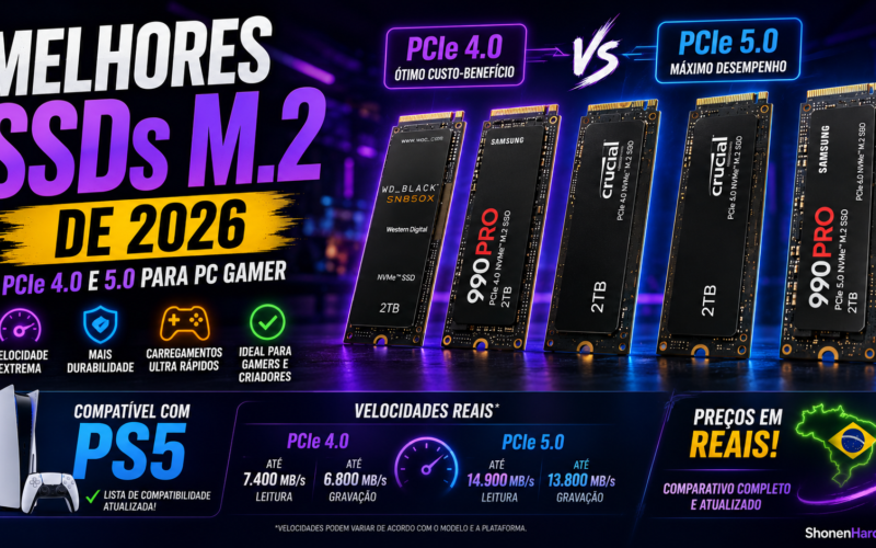 Melhores SSDs M.2 de 2026: PCIe 4.0 e 5.0 para PC Gamer