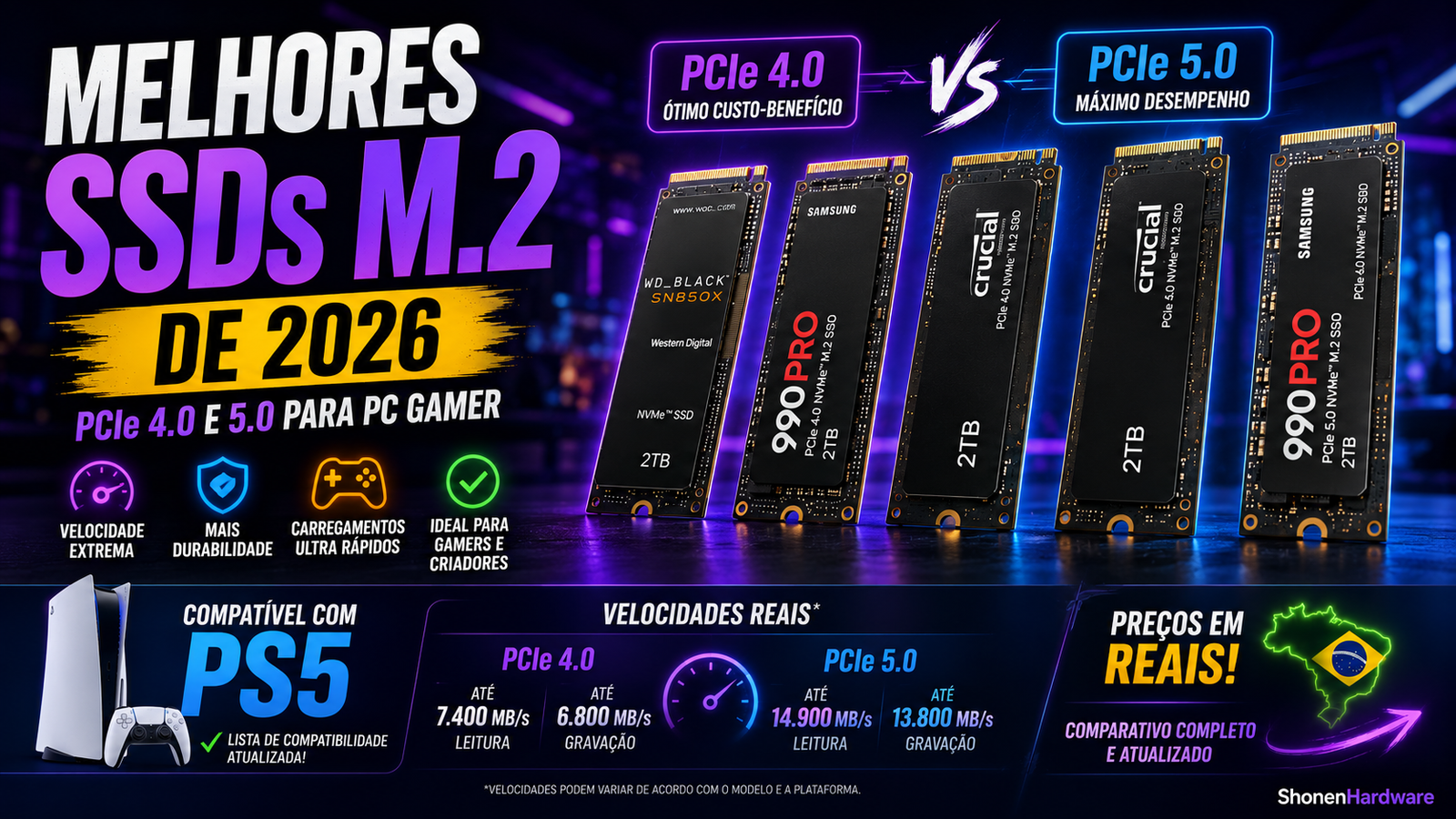 Melhores SSDs M.2 de 2026: PCIe 4.0 e 5.0 para PC Gamer