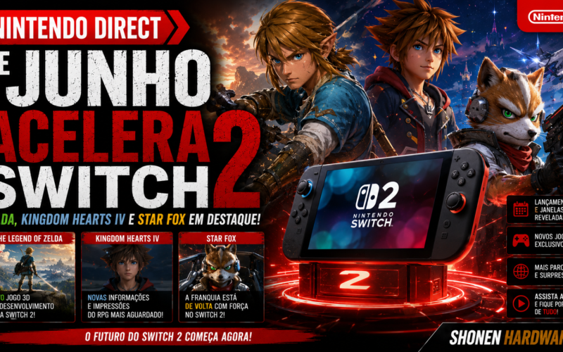 Nintendo Direct de junho acelera Switch 2 com Zelda, Kingdom Hearts IV e Star Fox.