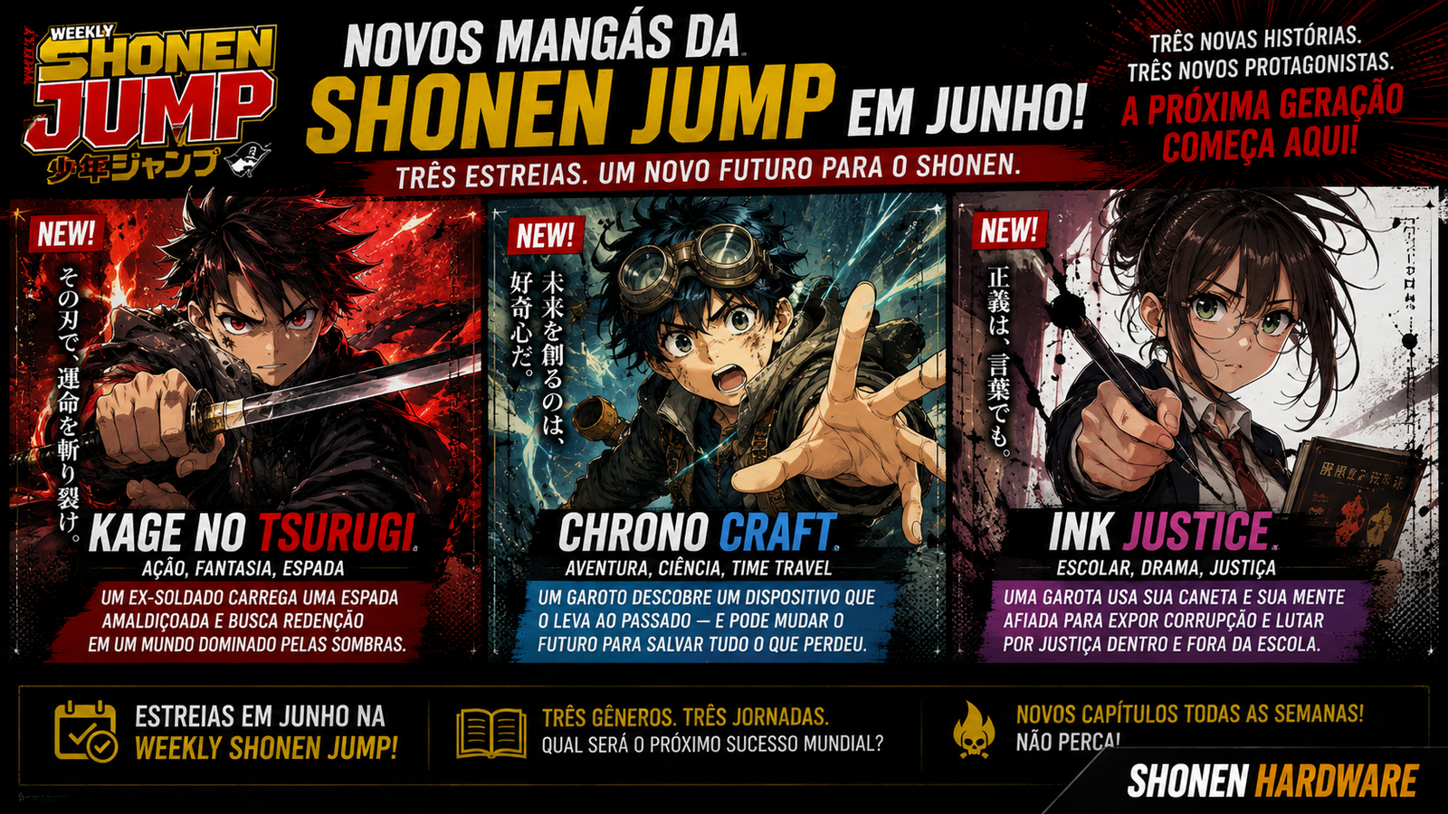 Novos mangás da Shonen Jump em junho três estreias tentam ocupar o próximo espaço do shonen